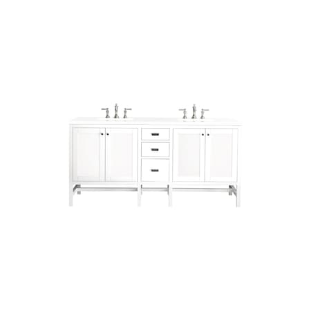 James Martin Vanities Addison 72in Double Vanity, Glossy White w/ 3 CM White Zeus Quartz Top E444-V72-GW-3WZ